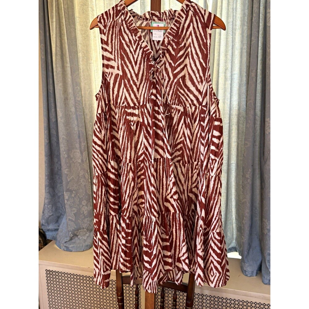 True Destinations Women's L Brown/White Animal Print A-Line 100% cotton holiday